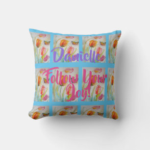 Rote Tulpe Tulpen Floral Wasserfarbe Blau Kissen