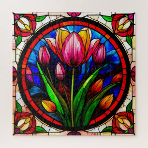 Rote Tulpe und farbenfrohe Blumenelemente