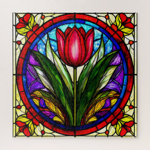 Rote Tulpe und farbenfrohe Blumenelemente
