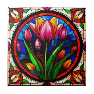 Rote Tulpe und farbenfrohe Blumenelemente Fliese