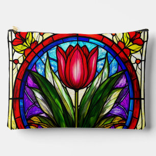 Rote Tulpe und farbenfrohe Blumenelemente Zubehörtasche