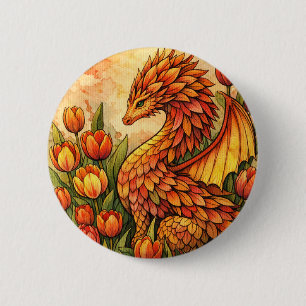 Rote Tulpen Drache Frühling Drachen Button