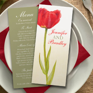 Rote Tulpen-Hochzeitsempfang-Menü Einladung