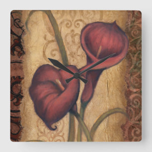Rote Tulpen II Quadratische Wanduhr