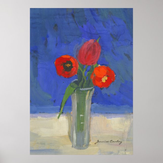 Rote Tulpen in blauem Poster (Vorne)