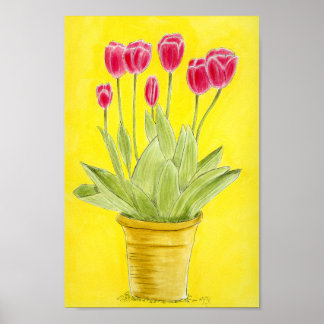Rote Tulpen in einem Topf  Poster