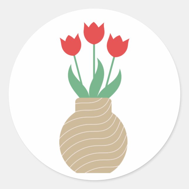 Rote Tulpen in Vase Runder Aufkleber (Vorderseite)