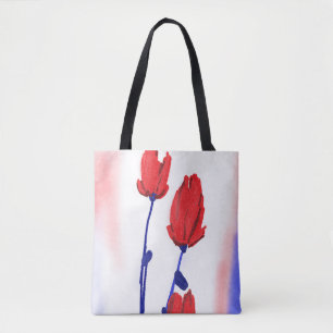 Rote Tulpen mit Blau Tasche