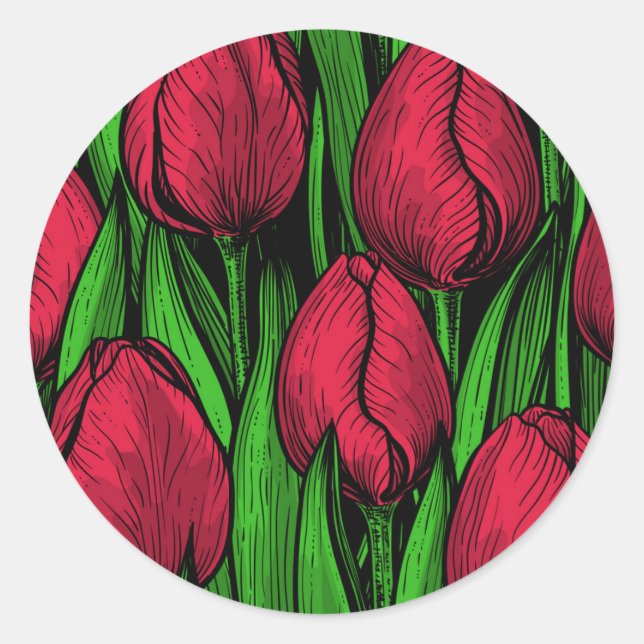 Rote Tulpen Runder Aufkleber (Vorderseite)
