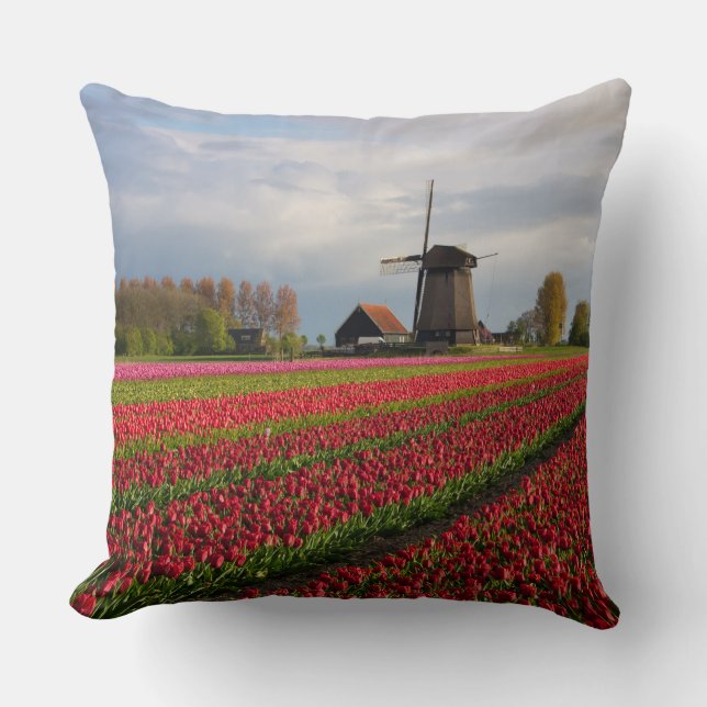 Rote Tulpen und eine Windmühle Kissen (Vorderseite)