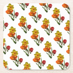 Rote Tulpen und gelbe Osterglockenblumen Rechteckiger Pappuntersetzer