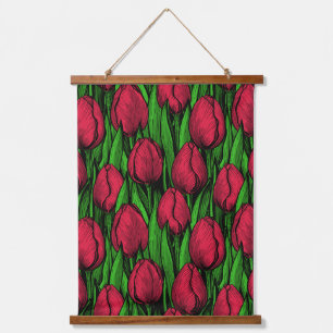 Rote Tulpen Wandteppich Mit Holzrahmen