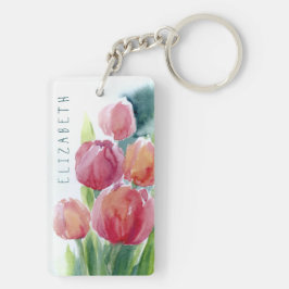 Rote Tulpen Wasserfarben Blüten Schlüsselanhänger