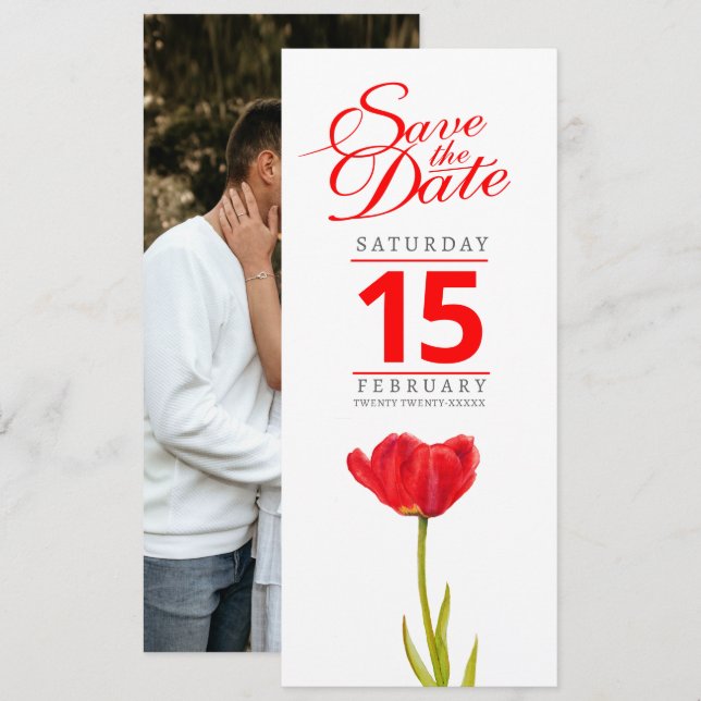 Rote Tulpenhochzeit Foto speichern das Datum Save The Date (Vorne/Hinten)