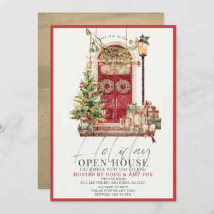 Rote Tür Weihnachtsfeiertag Open House Feiertagskarte