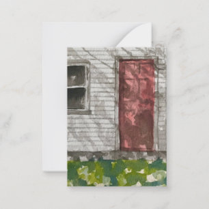 Rote Tür Weißes Haus Aquarell Kunst Mitteilungskarte