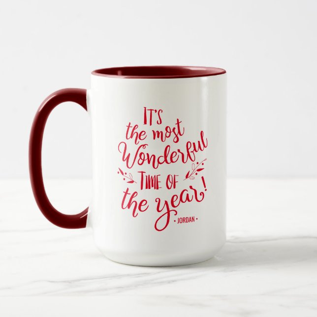Rote Typografie Die schönste Zeit Weihnachten Tasse (Links)