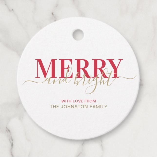 Rote Typografie froh und hell Weihnachten Geschenkanhänger (Vorderseite)