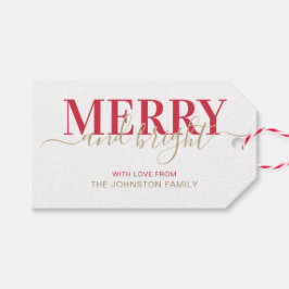 Rote Typografie froh und hell Weihnachten Geschenkanhänger