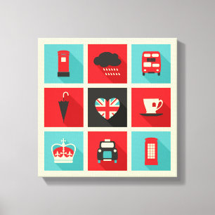 Rote u. blaue Retro London-Collage Leinwanddruck