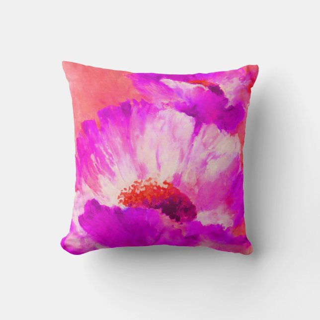 Rote u. rosa Watercolor-Blumen Kissen (Vorderseite)