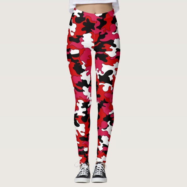 Rote u. schwarze Camouflage-Leggings Leggings (Vorderseite)