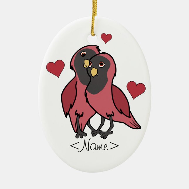 Rote u. schwarze Liebe-Vögel des Valentines Keramik Ornament (Vorne)
