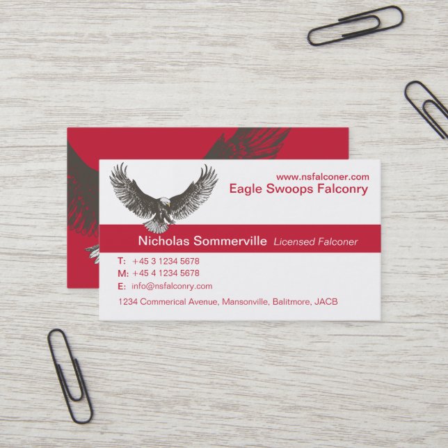 Rote u. weiße FalknereifirmenVisitenkarte Eagles Visitenkarte (Vorderseite/Rückseite Beispiel)