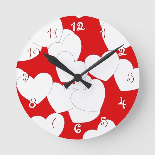 Rote Uhr mit großen, weißen Lieben (Vorderseite)
