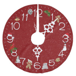 Rote Uhr mit Weihnachtselementen Polyester Weihnachtsbaumdecke
