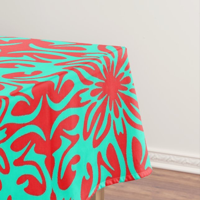 Rote und aquamarine Blumen Tischdecke (Beispiel)