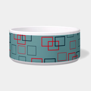 Rote und Aquamarine Quadrate Keramik Pet Bowl Napf