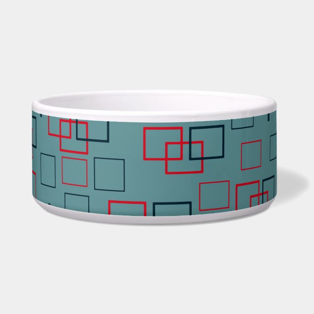 Rote und Aquamarine Quadrate Keramik Pet Bowl Napf (Vorderseite)