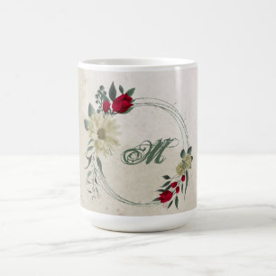 rote und blassgelbe Blumen Grün Kaffeetasse