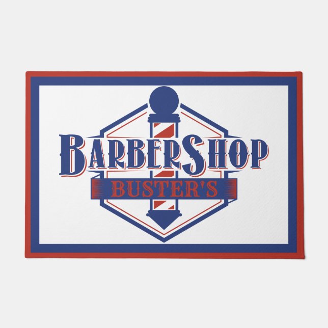 Rote und blaue Barberlogo Personalisieren 24" x 36 Fußmatte (Vorderseite)