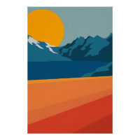Rote und blaue Bergwelt - Retro Outdoor Adve