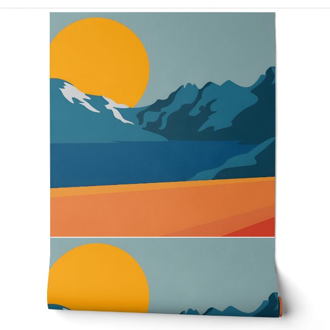 Rote und blaue Bergwelt - Retro Outdoor Adve Tapete (Abrollen)