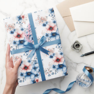 Rote und blaue Blumen auf Weiß Geschenkpapier