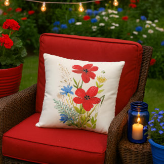 Rote und blaue Blumen auf weißem Grund Kissen