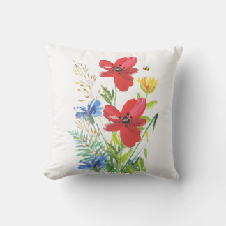 Rote und blaue Blumen auf weißem Grund Kissen