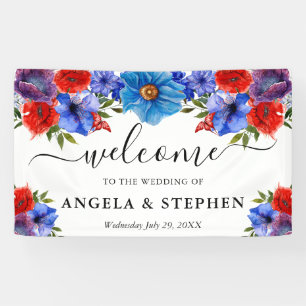 Rote und blaue Blumen Hochzeitsbegrüßung Banner