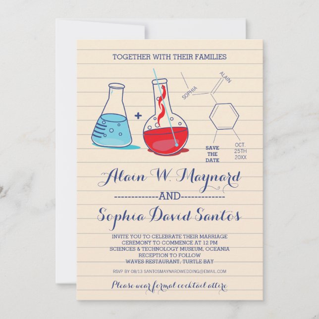 Rote und Blaue Chemie Foto Hochzeitseinladungen Save The Date (Vorderseite)