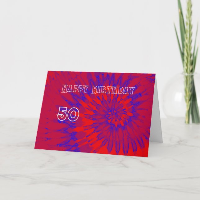 Rote und blaue Gefärbte Krawatte 50. Happy Birthda Dankeskarte (Vorderseite)