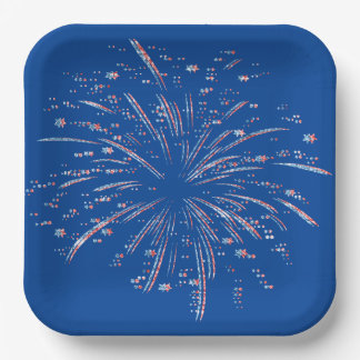 Rote und blaue Glitzer-Fireworks Pappteller