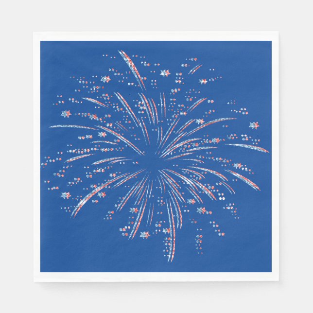Rote und blaue Glitzer-Fireworks Serviette (Vorderseite)