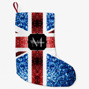 Rote und blaue Glitzern Monogram (UK-Flagge) Kleiner Weihnachtsstrumpf