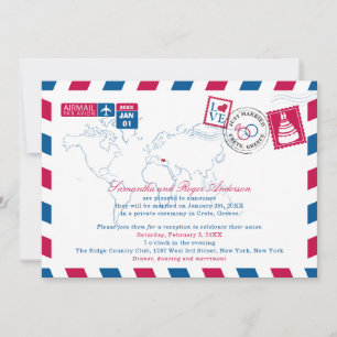 Rote und blaue Griechenland-Luftpost-Hochzeitsempf Einladung