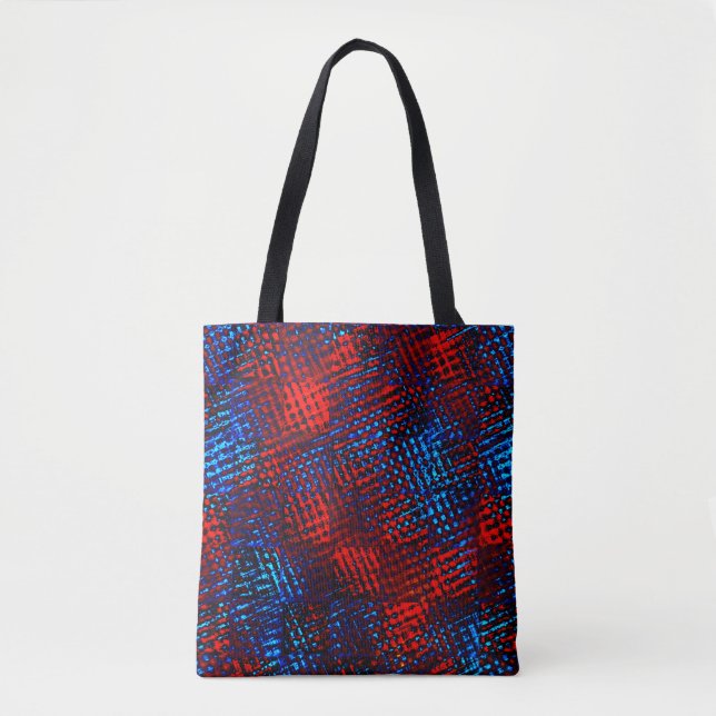 Rote und blaue Kratzer in Quadraten oder Würfeln Tasche (Vorderseite)