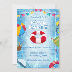 Rote und blaue kühne Poolparty Einladung