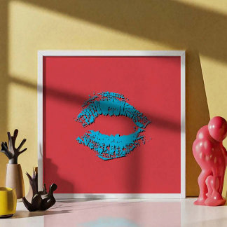 Rote und blaue küssende Lippen Poster